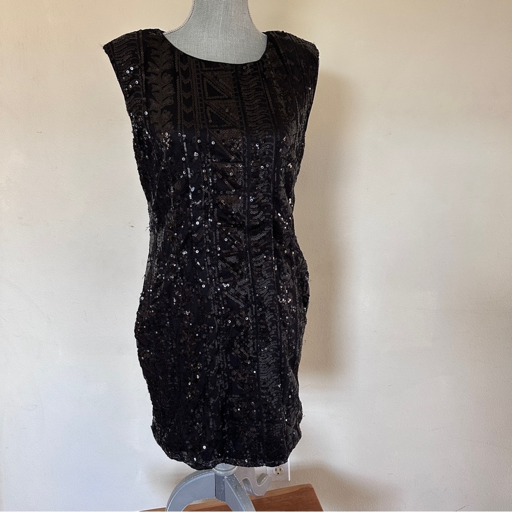 AS YOU‎ WISH Little Black Sequins Shift Evening Wear Dress Women’s Size XL